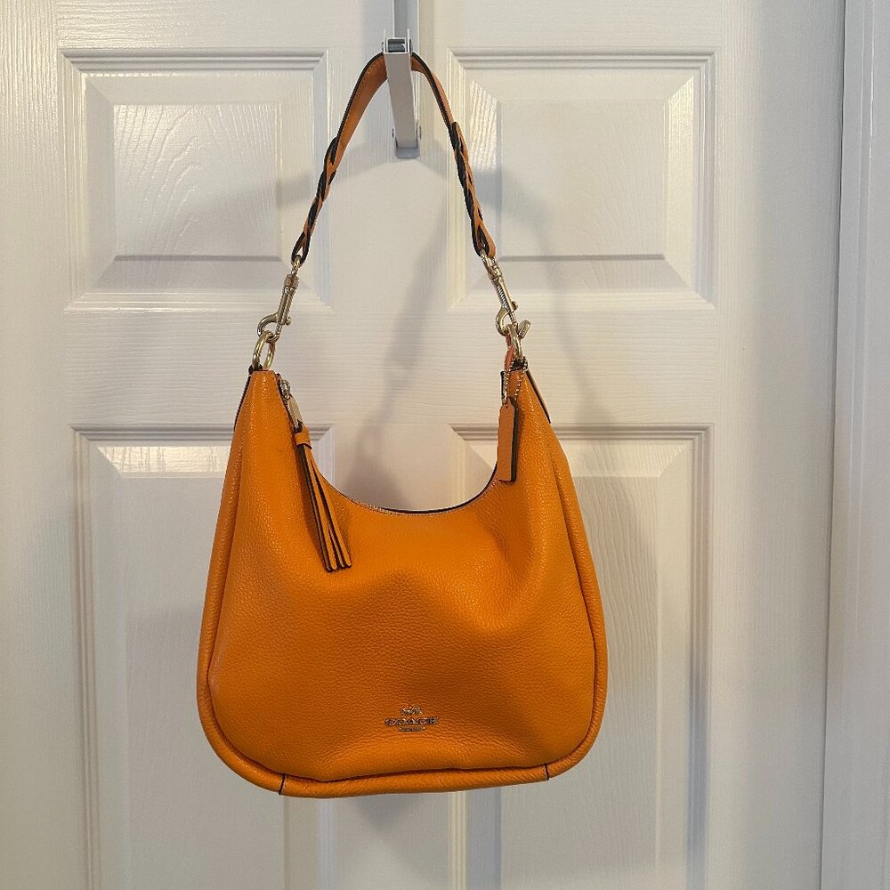 Coach Orange Pebble Leather Hobo with Tassel